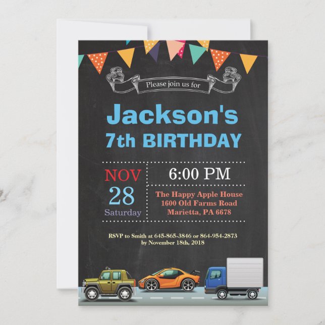 Transportation Car Truck Birthday Invitation (Front)