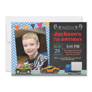 Transportation Car Truck Birthday Photo Invitation
