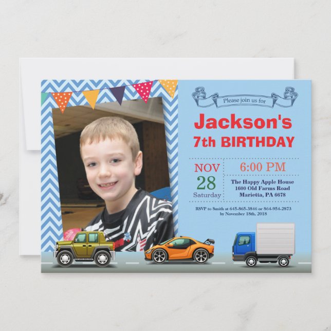 Transportation Car Truck Birthday Photo Invitation (Front)