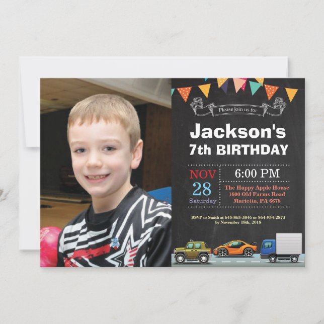 Transportation Car Truck Birthday Photo Invitation (Front)