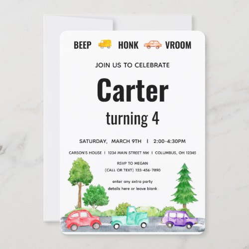 Transportation Car Truck Vehicle Vintage Beep Honk Invitation