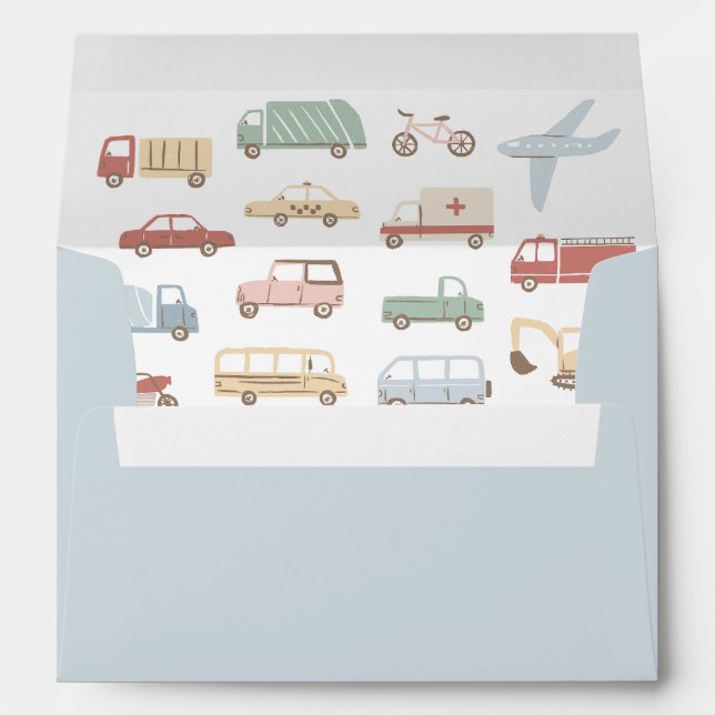 Transportation Cars and Trucks Boy Birthday Party Envelope (Back (Bottom))