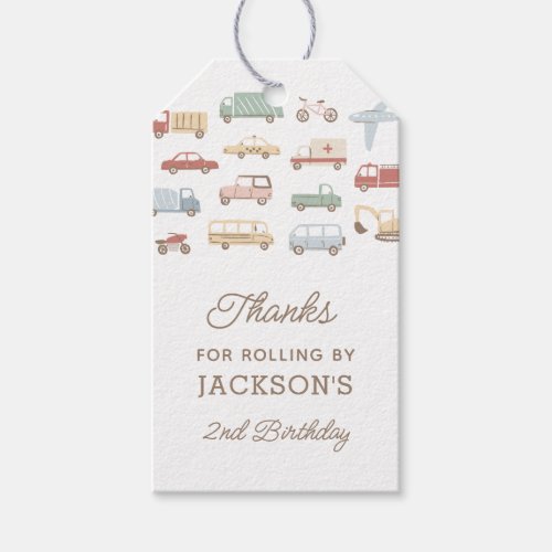Transportation Cars and Trucks Boy Birthday Party Gift Tags