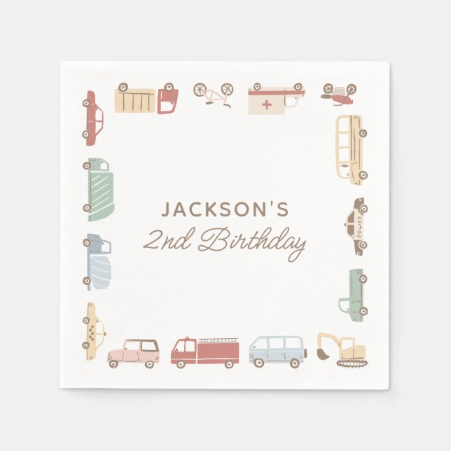 Transportation Cars and Trucks Boy Birthday Party Napkins (Front)