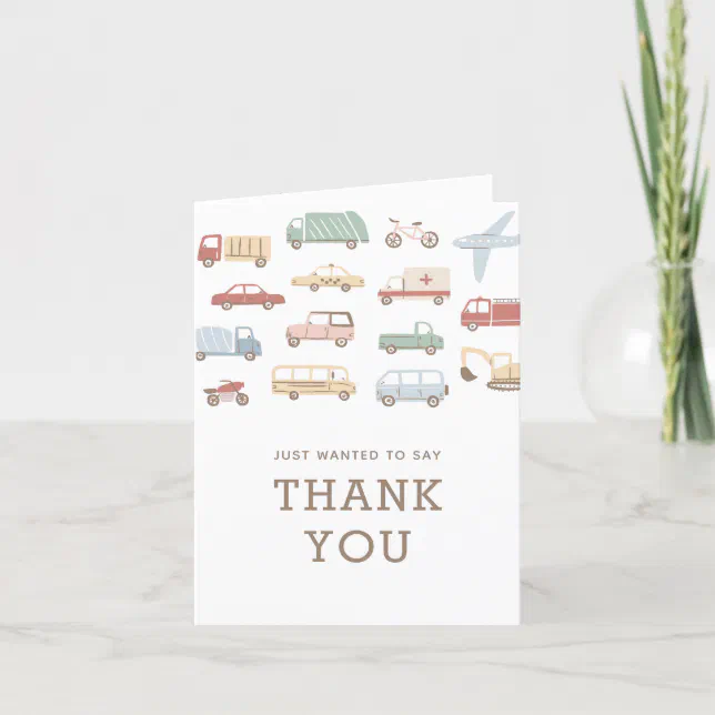 Transportation Cars and Trucks Boy Birthday Party Thank You Card | Zazzle