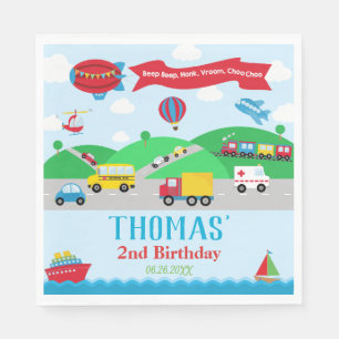 Transportation Cars Trains Boats Boy Birthday Napkins