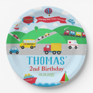 Transportation Cars Trains Boats Boy Birthday Paper Plates