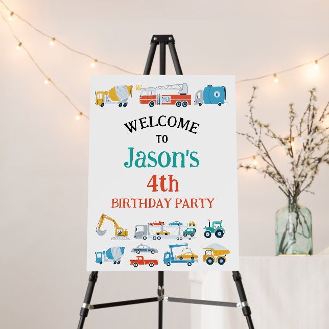 Transportation Cars Trucks Birthday Party Welcome  Foam Board (In Situ (Stand))
