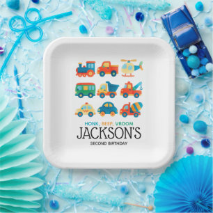 Transportation Cars Trucks Train First Birthday  Paper Plates