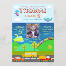 Transportation Cartoon Personalize Birthday RSVP