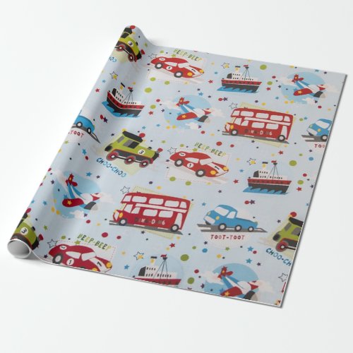 Transportation Cartoon Wrapping Paper