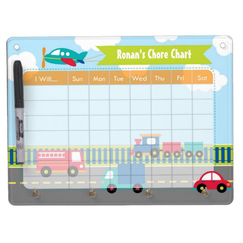Transportation Chore Charts Personalized Dry Erase Board With Keychain Holder