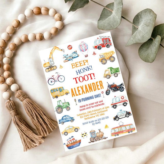 Transportation City Cars and Truck Boy Birthday Invitation (Creator Uploaded)