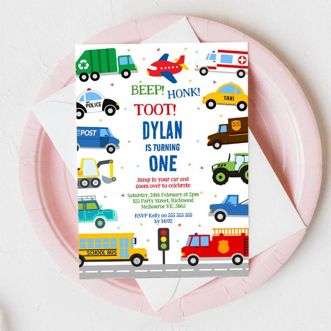 Transportation City Cars and Truck Boy Birthday Invitation (Creator Uploaded)