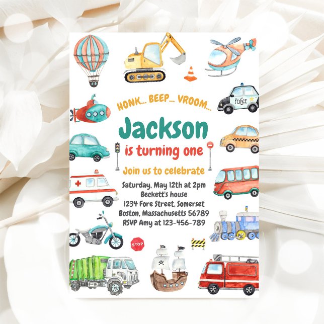 Transportation City Cars and Truck Boy Birthday Invitation (Creator Uploaded)