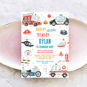 Transportation City Cars and Truck Boy Birthday Invitation