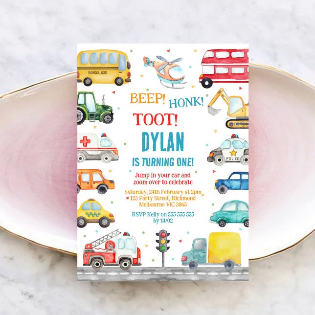Transportation City Cars and Truck Boy Birthday Invitation (Creator Uploaded)