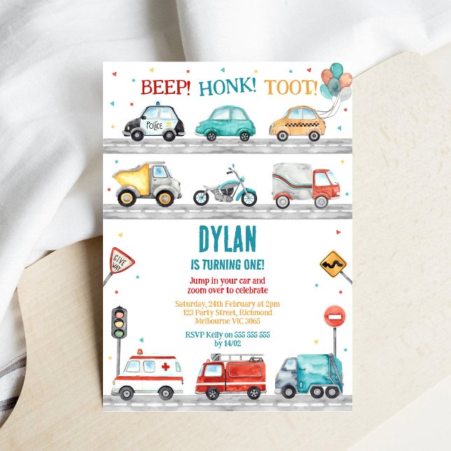 Transportation City Cars and Truck Boy Birthday Invitation (Creator Uploaded)