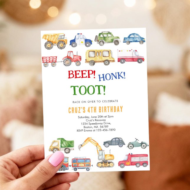 Transportation City Cars and Truck Boy Birthday Invitation (Creator Uploaded)
