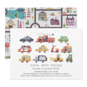 Transportation City Cars & Trucks Birthday Invitation