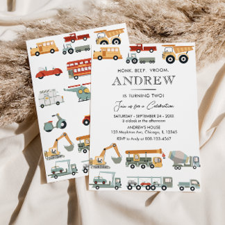 Transportation City Truck Birthday Party Invitation