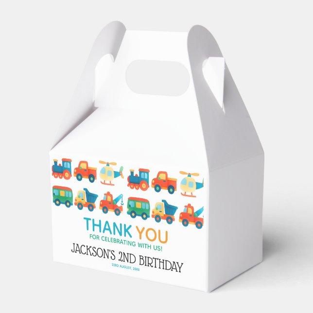 Transportation Cute Cars Birthday Thankyou Favor Boxes (Front Side)