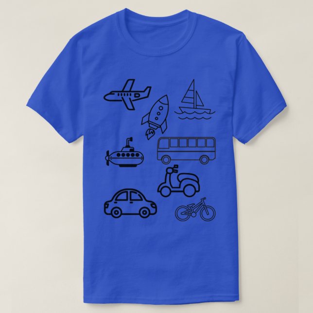Transportation Drawing for Kids Plane Car Bicycle T-Shirt (Design Front)