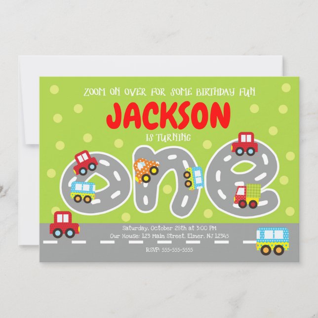 Transportation First Birthday Invitation (Front)