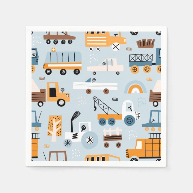 Transportation Hand drawn toy cars Birthday Napkins (Front)