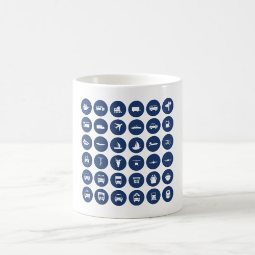 Transportation Icons Symbols In Blue Coffee Mug