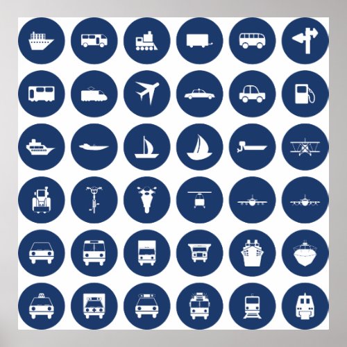 Transportation Icons Symbols In Blue Poster