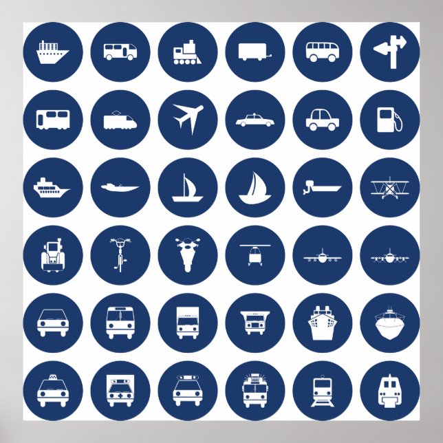 Transportation Icons Symbols In Blue Poster (Front)