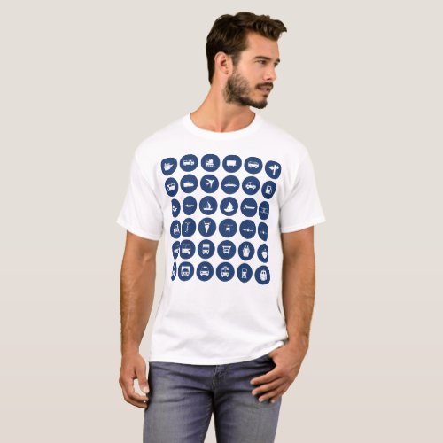 Transportation Icons Symbols In Blue T_Shirt