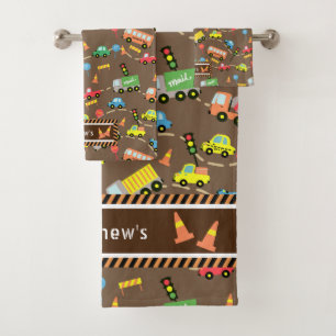 Transportation Kids Brown.  Wash Cloth