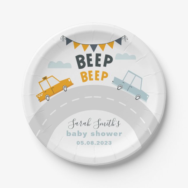 Transportation Retro Cars Baby Shower Paper Plates (Front)