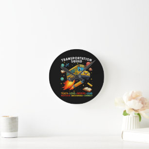 Transportation Squad Funny School Bus Driver Round Clock