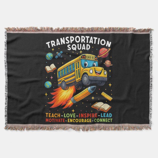 Transportation Squad Funny School Bus Driver Throw Blanket (Front)