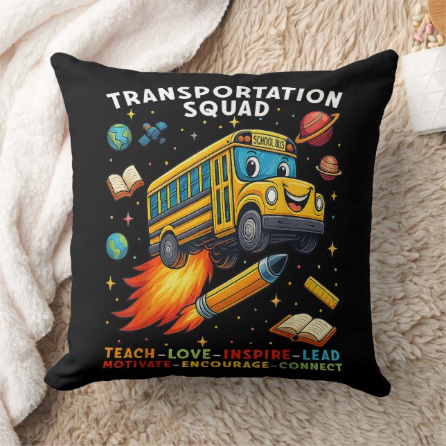 Transportation Squad Funny School Bus Driver Throw Pillow (Blanket)