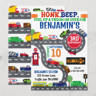 Transportation Theme  Birthday Party Invitation