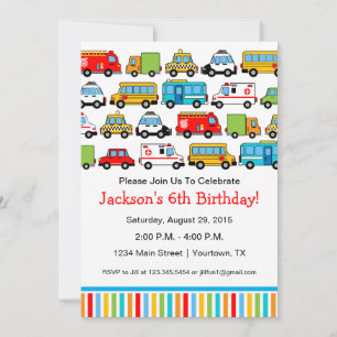 Transportation Theme Birthday Party Invitation