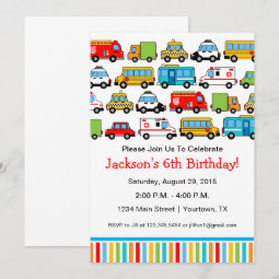Transportation Theme Birthday Party Invitation | Zazzle