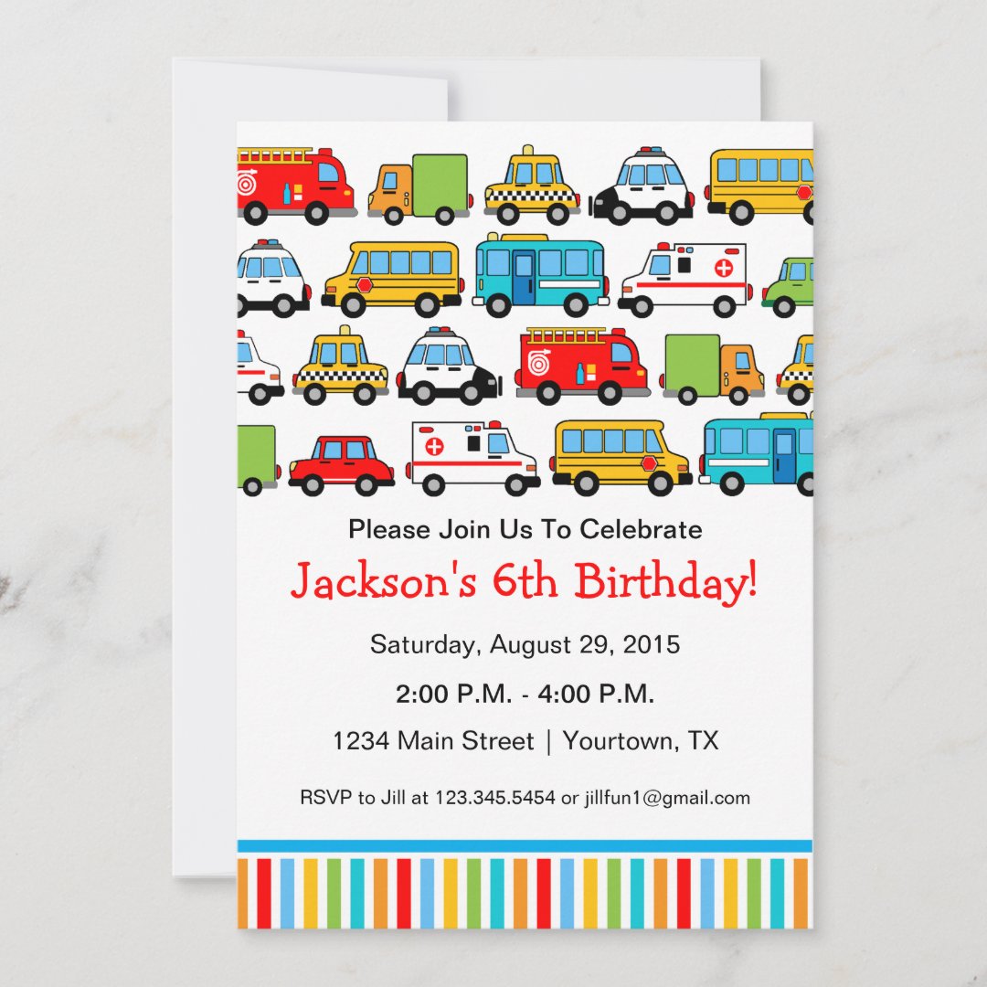 Transportation Theme Birthday Party Invitation | Zazzle