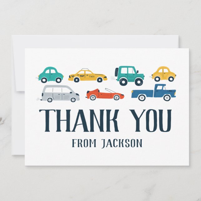 Transportation Theme Birthday Thank You Card (Front)