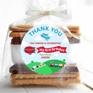 Transportation Trains 1st Birthday Thank You Favor Classic Round Sticker