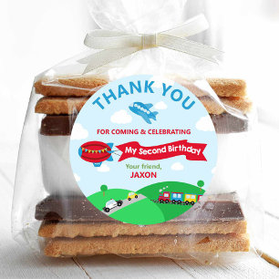 Transportation Trains 2nd Birthday Thank You Favor Classic Round Sticker