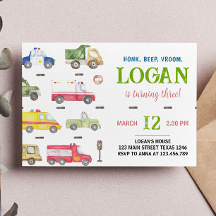 Transportation Trucks Birthday Party Invitation