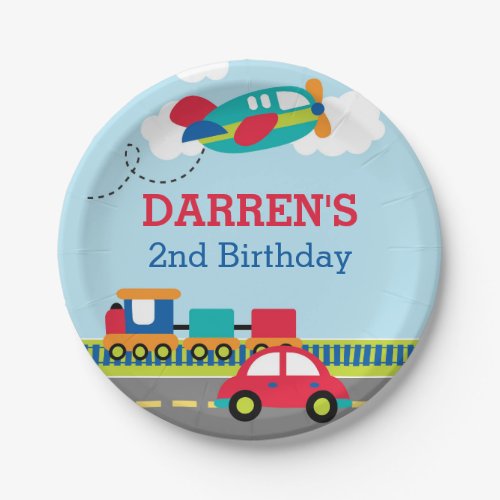 Transportation  Vehicle Boys Birthday Party Paper Plates