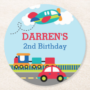 Transportation / Vehicle Boys Birthday Round Paper Coaster