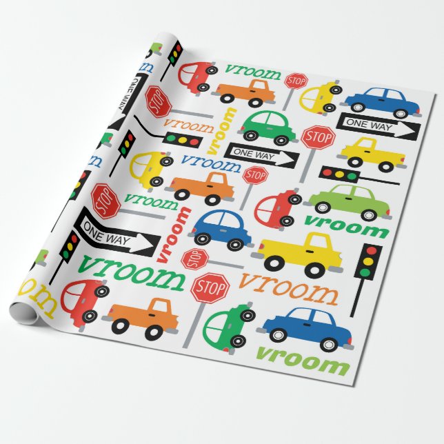 Transportation (Vehicle) Car Truck Bright Color Wrapping Paper (Unrolled)