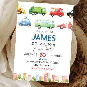 Transportation Vehicle Cars Birthday Invitation